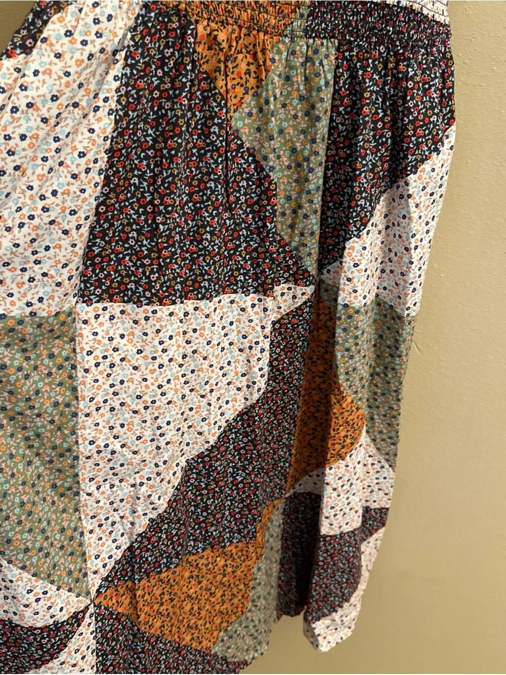 Patchwork Midi Dress Smocked Bodice Grannycore Boho Farmhouse Size Small